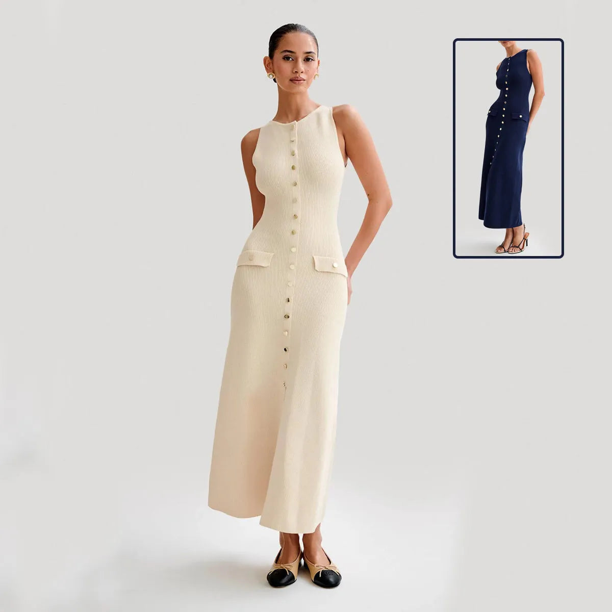 Elegant Simple Knitted Sleeveless Dress - Bellarte Enchanté Elegant Simple Knitted Sleeveless Dress